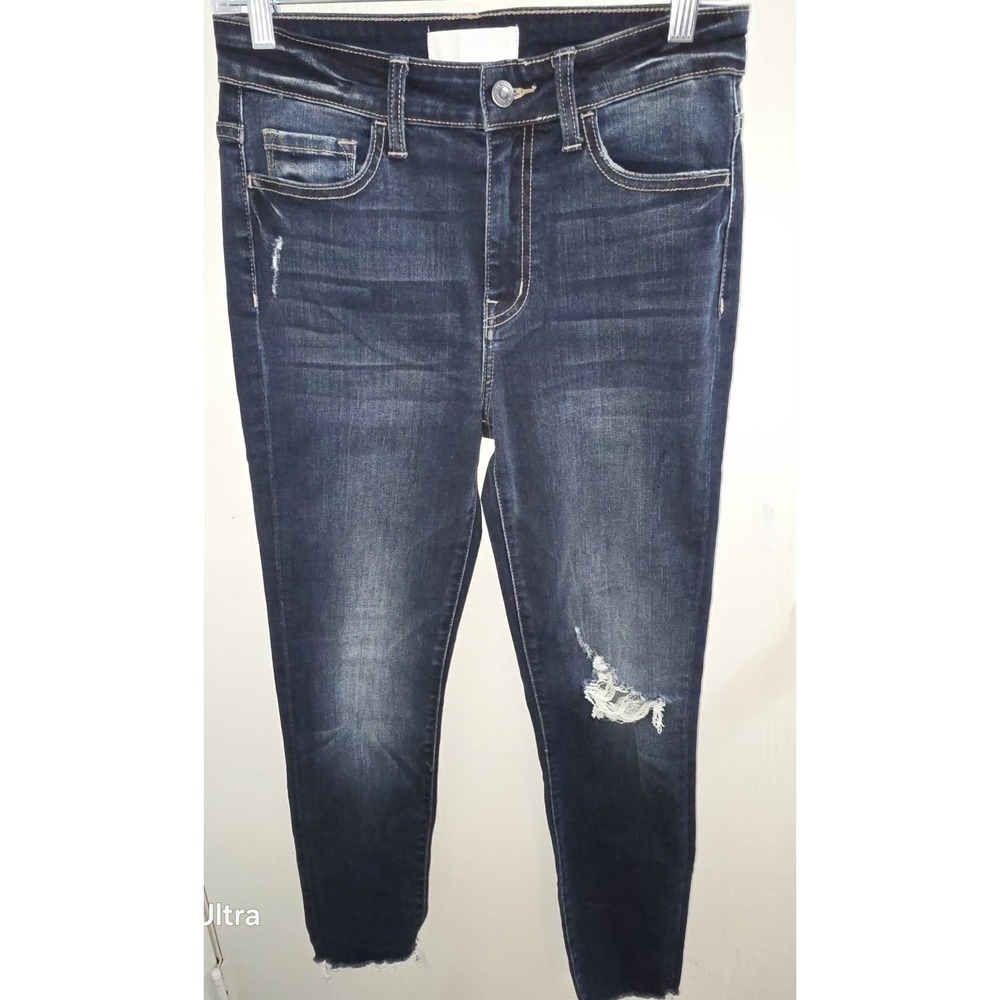 Vervet Blue Women's Mid Rise Distressed Skinny Jeans Dark Wash Size 27